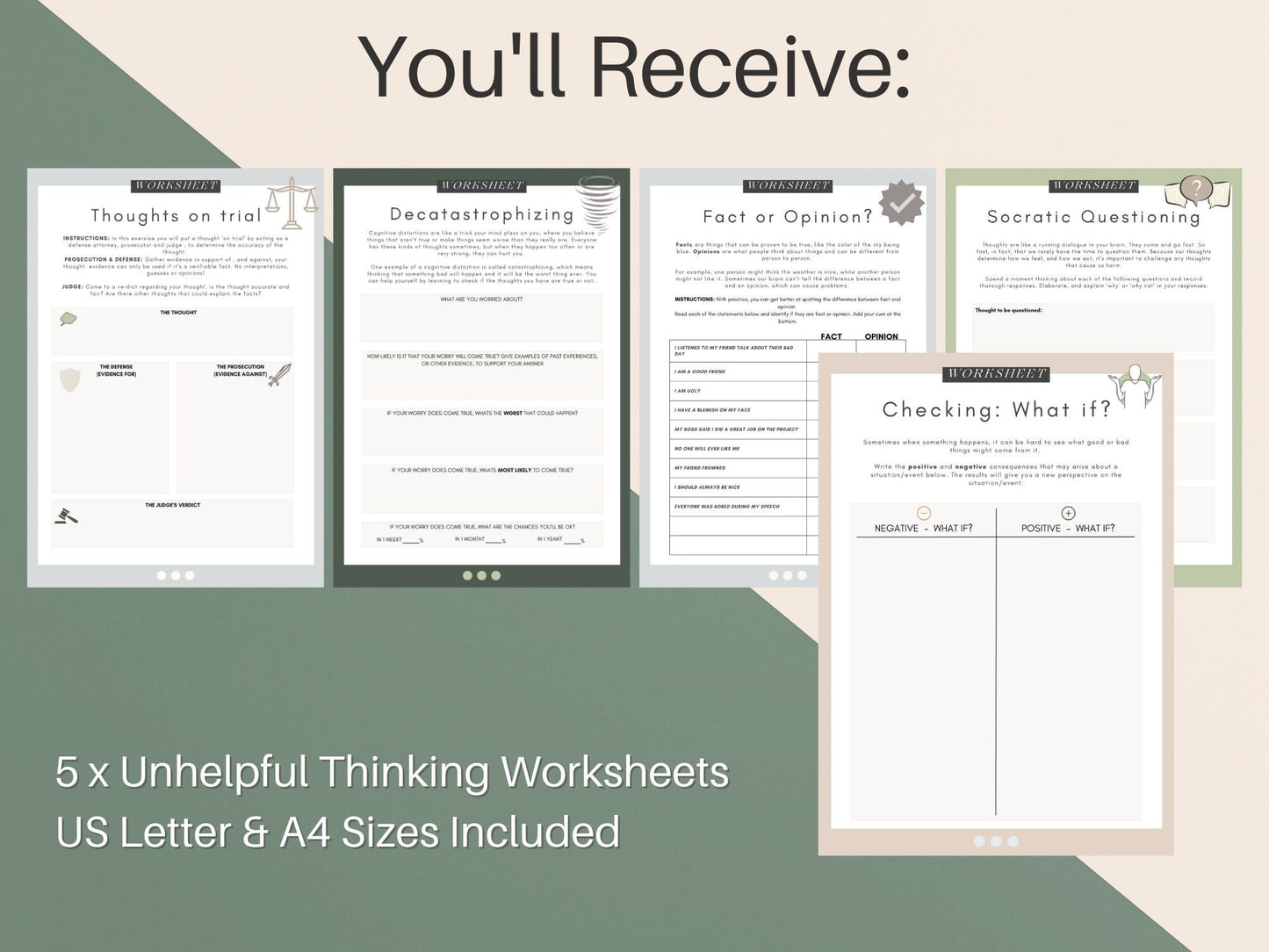 Unhelpful Thinking CBT Tools - 5 Worksheet Pack