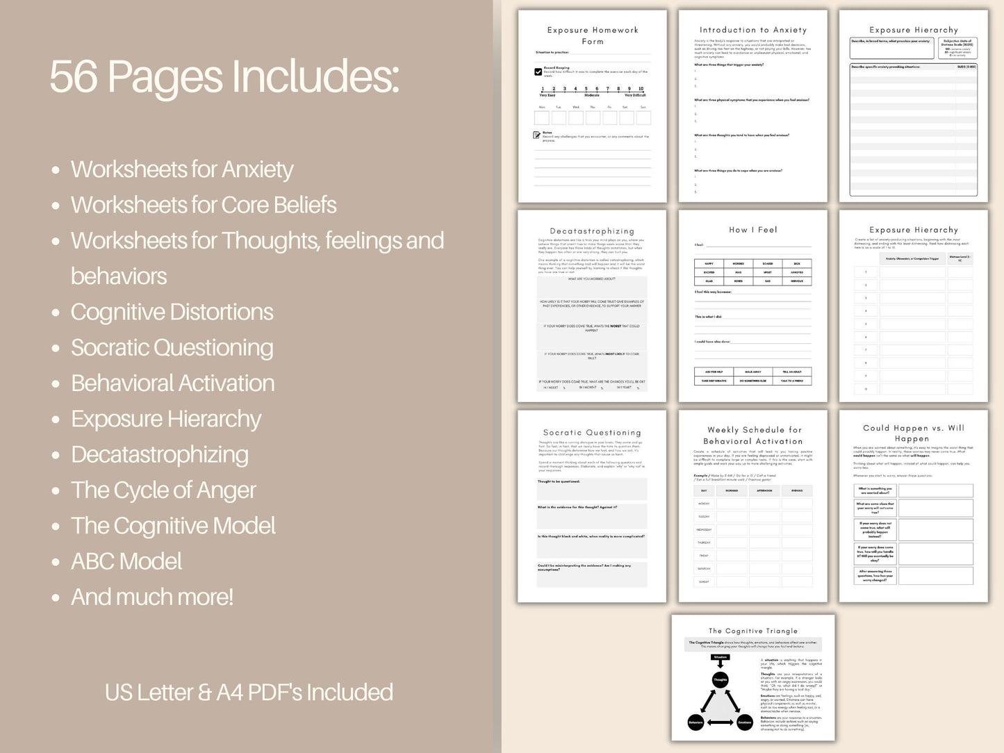 CBT Worksheets 56 Page Bundle