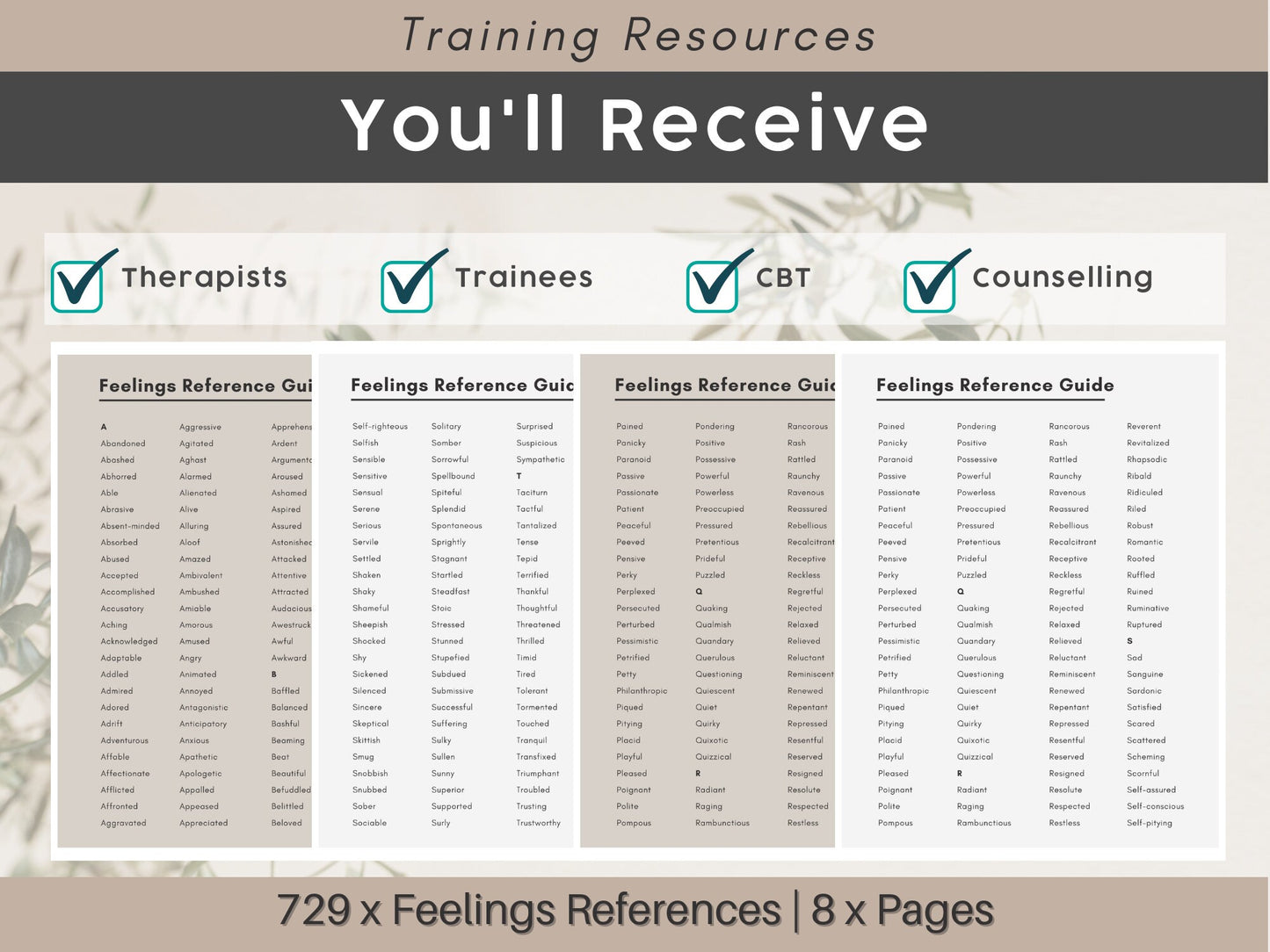 729 Feelings Reference Guide for Therapists